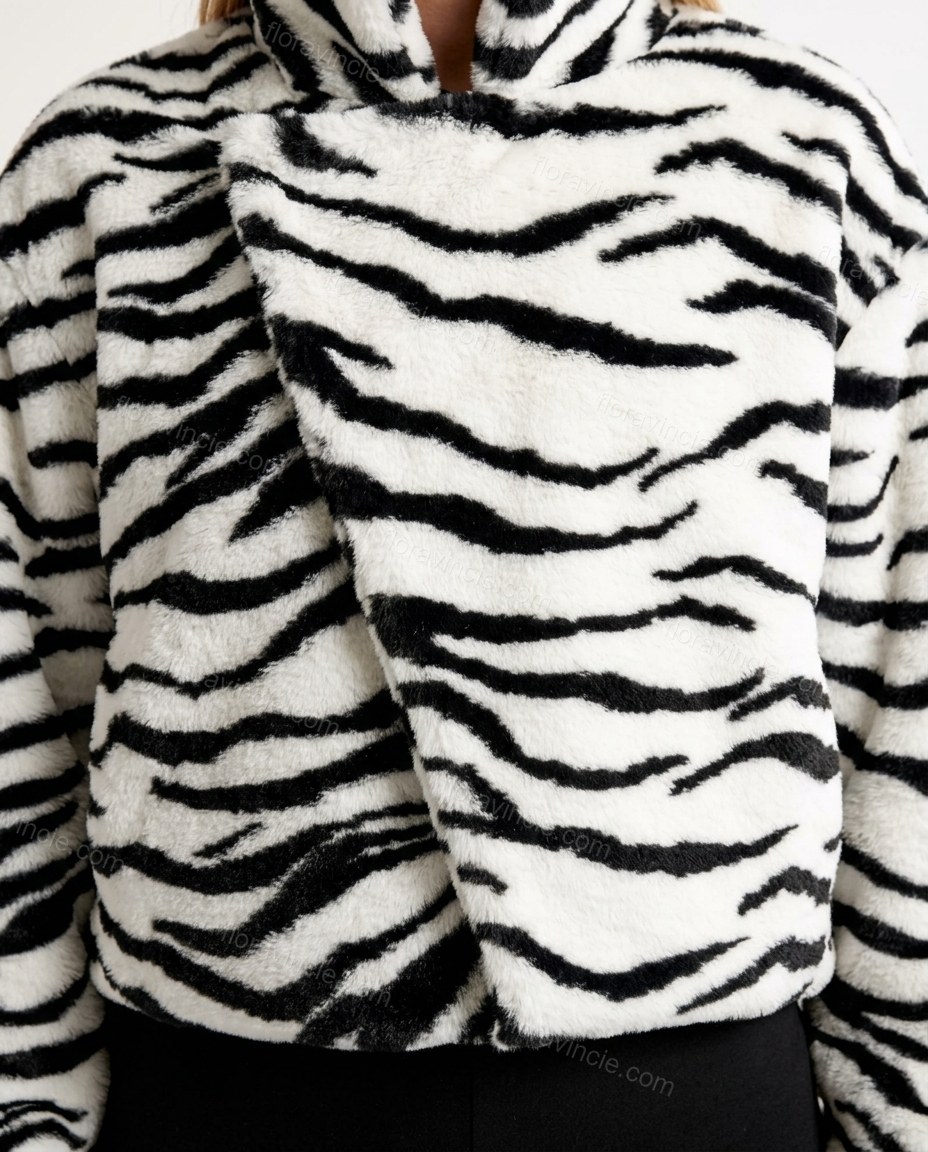 White Animal Print Asymmetric Jacket, close-up of animal print, by Floravincie
