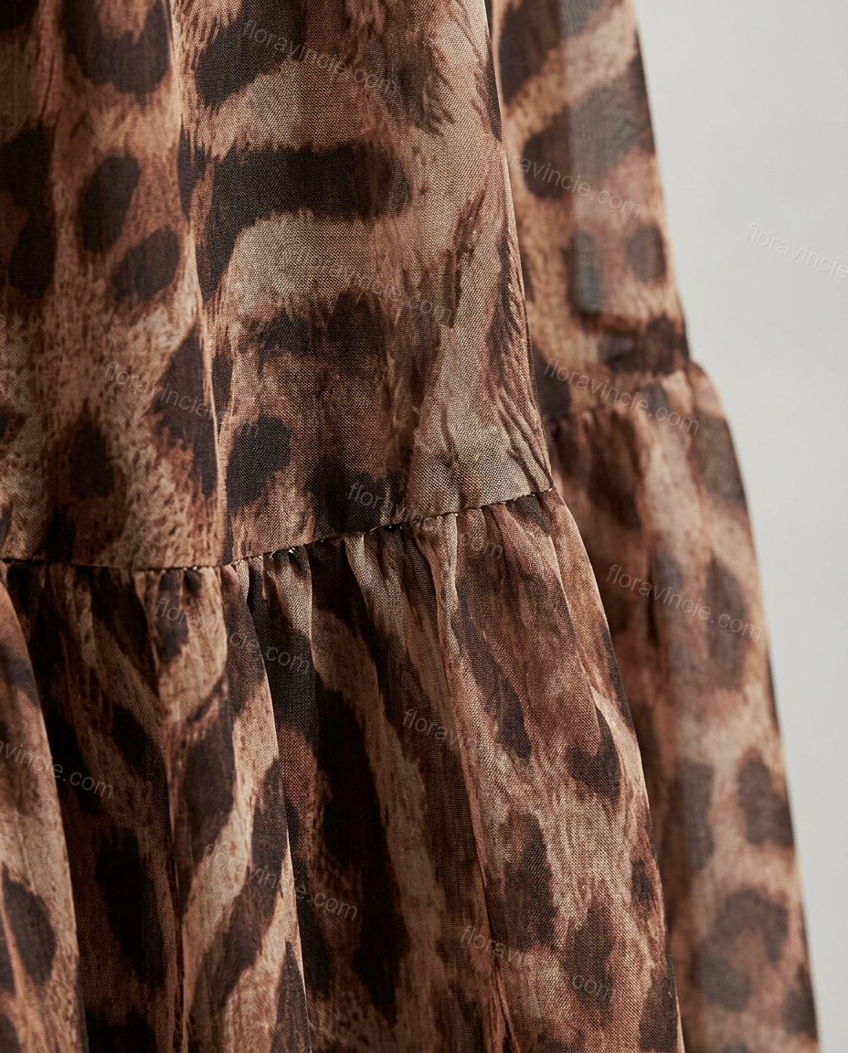 Brown Leopard Print Maxi Cape Dress, close-up of leopard print, by Floravincie
