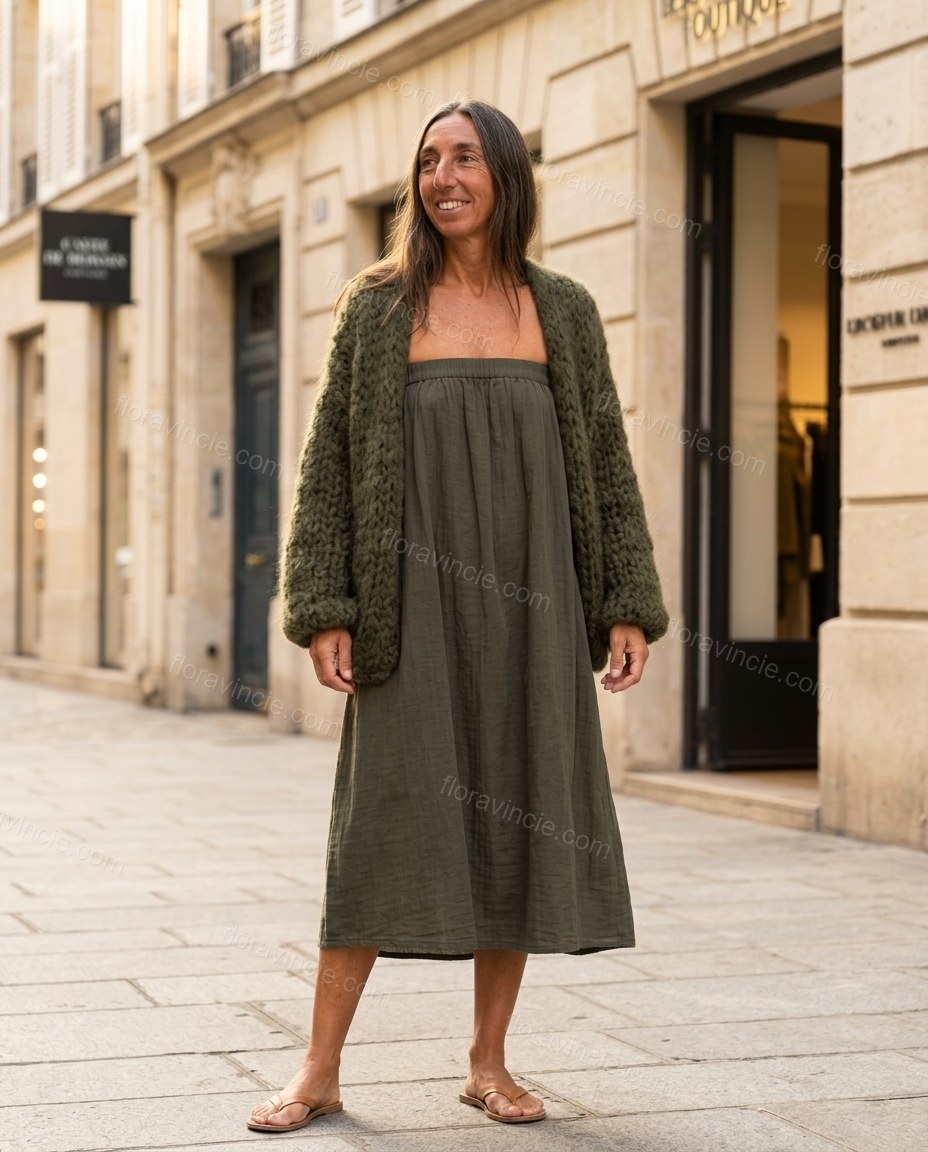 Olive Green Midi Cape Strapless Dress, full-length hero view, by Floravincie