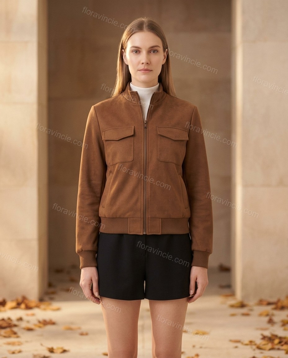 Brown Ribbed Jacket, full-length hero view, by Floravincie