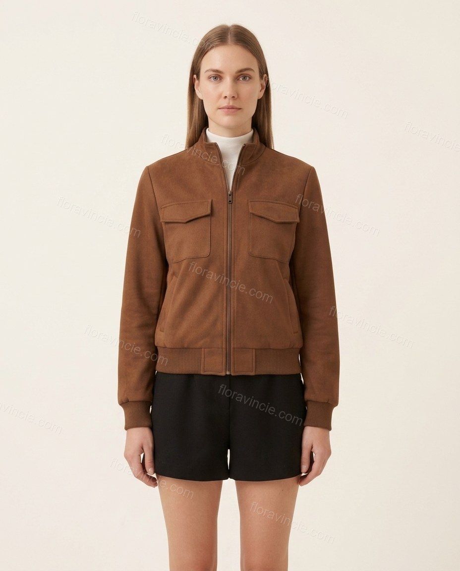 Brown Ribbed Jacket, front studio view, by Floravincie