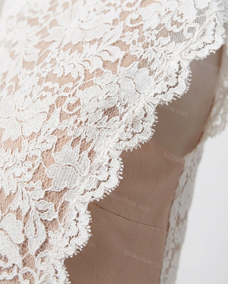 White Floral Midi Lace Dress, close-up of floral, by Floravincie
