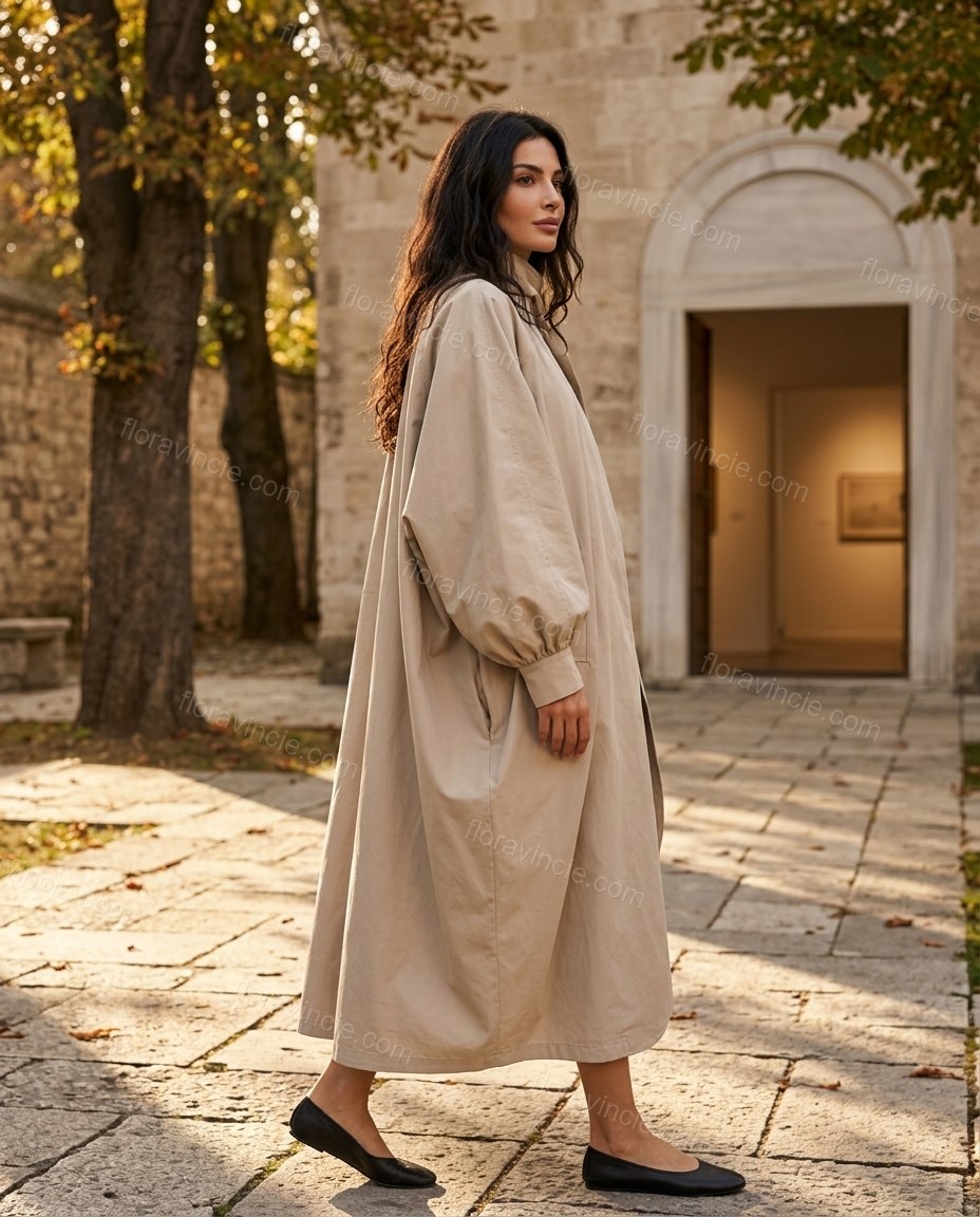 Beige Coat, alternate use-case lifestyle view, by Floravincie