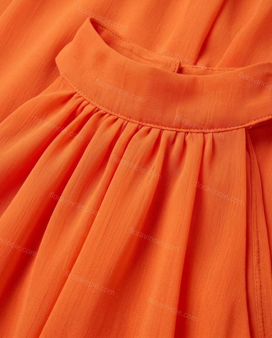 Orange Open-Back Halter Chiffon Jumpsuit, close-up of open back, halter-neck and wide-leg silhouette, by Floravincie