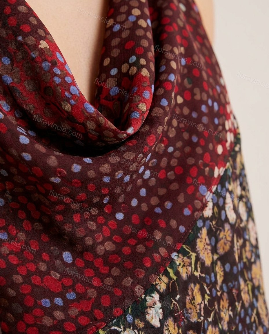 Maroon Floral Mini Open-Back Dress, close-up of floral, by Floravincie