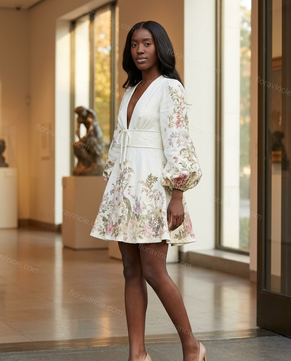 White Floral Mini Dress, alternate use-case lifestyle view, by Floravincie