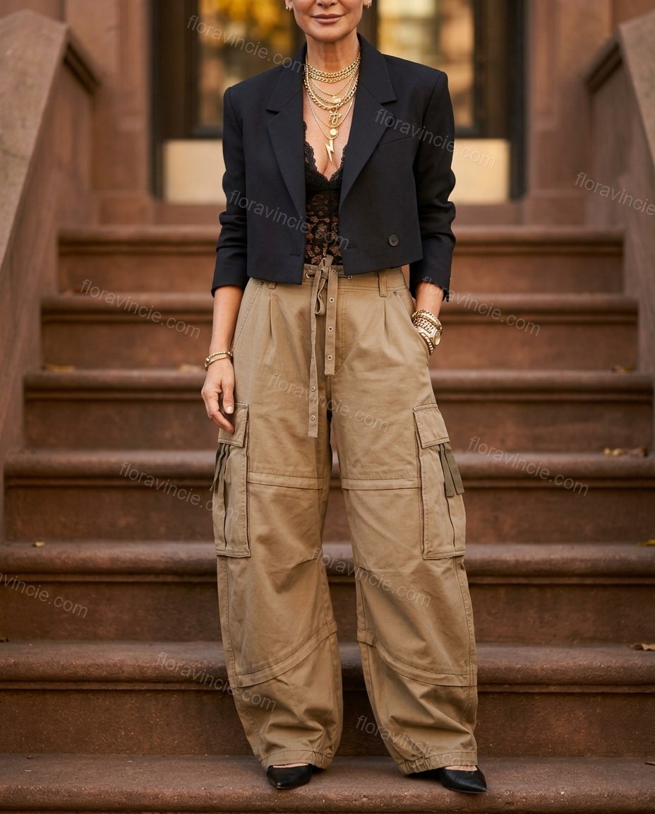 Khaki Cotton Pants, alternate use-case lifestyle view, by Floravincie