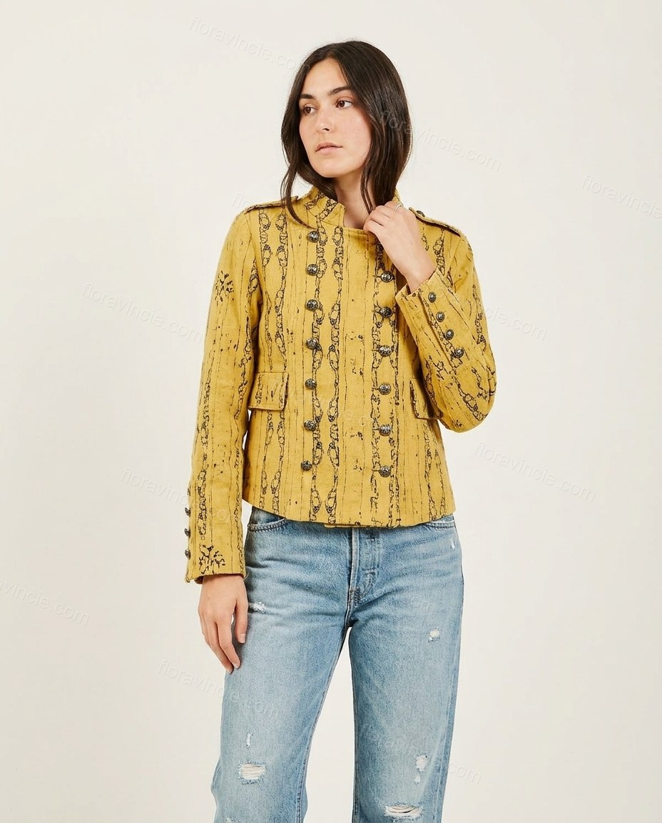 Yellow Abstract Outerwear, front studio view, by Floravincie