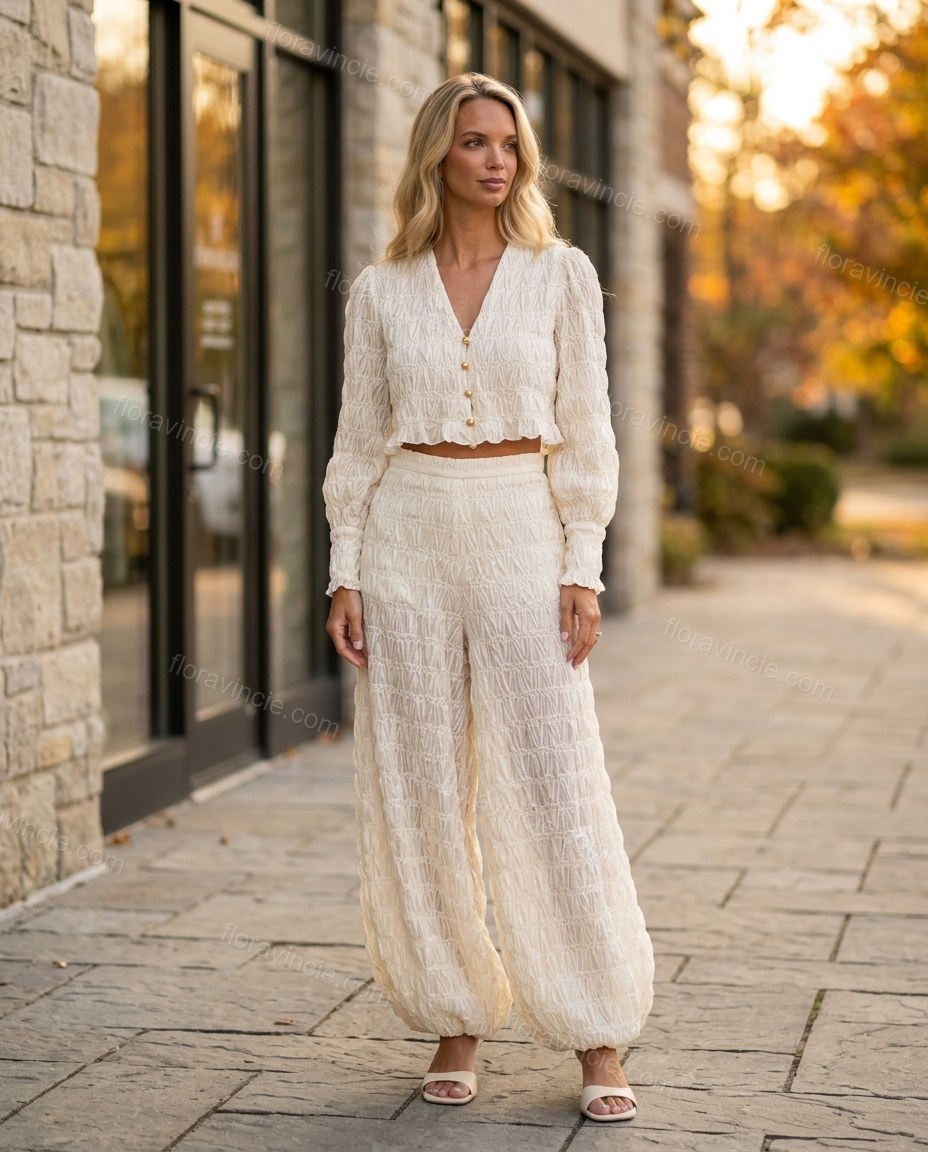 Off-white Peplum Pants Set, alternate use-case lifestyle view, by Floravincie
