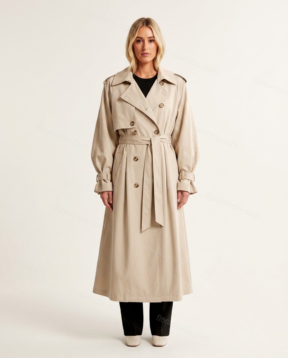 Beige Pleated Coat, front studio view, by Floravincie
