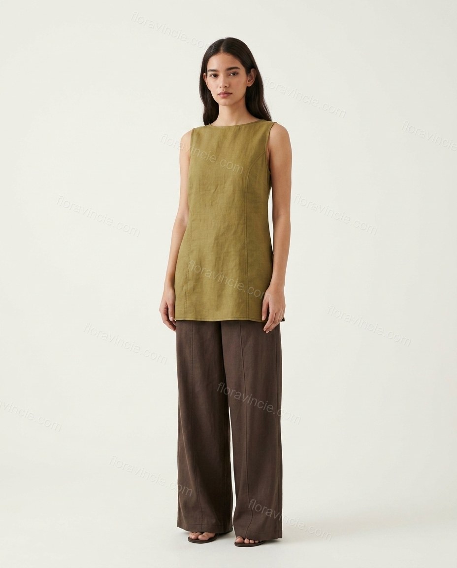 Green Tunic & Pants Set, front studio view, by Floravincie