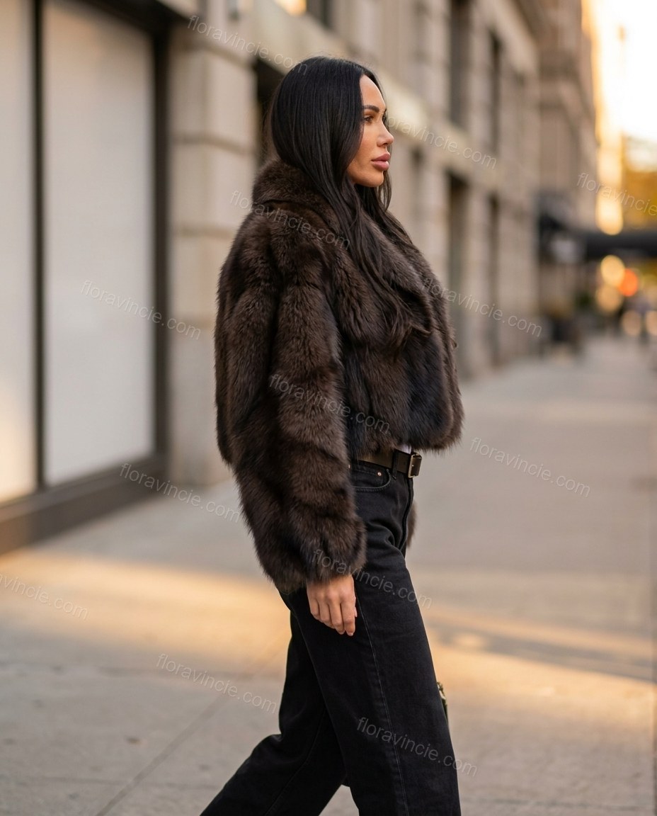 Dark Brown Jacket, movement and fit lifestyle view, by Floravincie