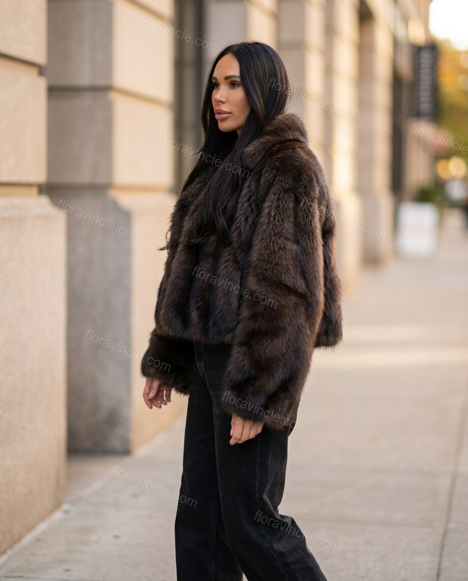Dark Brown Jacket, walking lifestyle view, by Floravincie