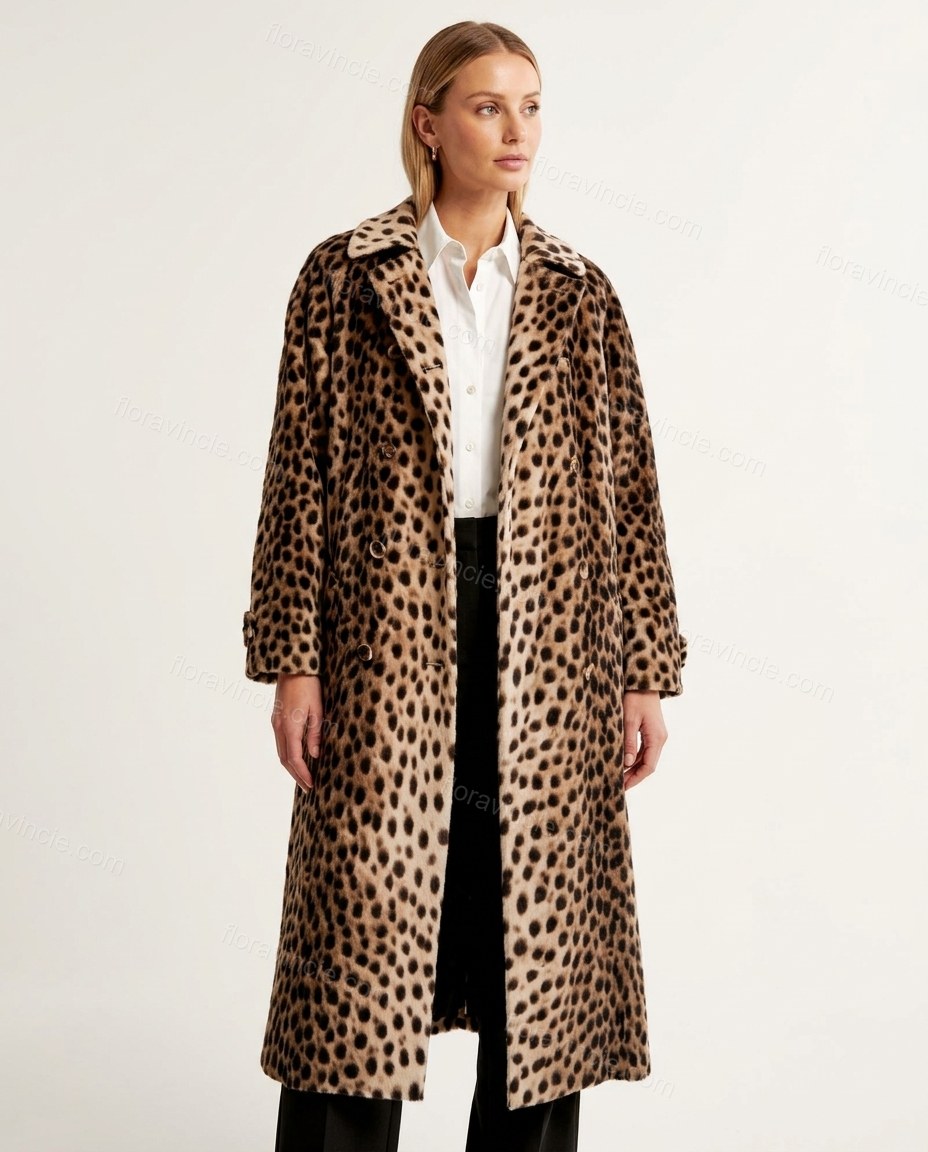 Beige Leopard Print Coat, side and back studio view showing unknown/unclear, by Floravincie