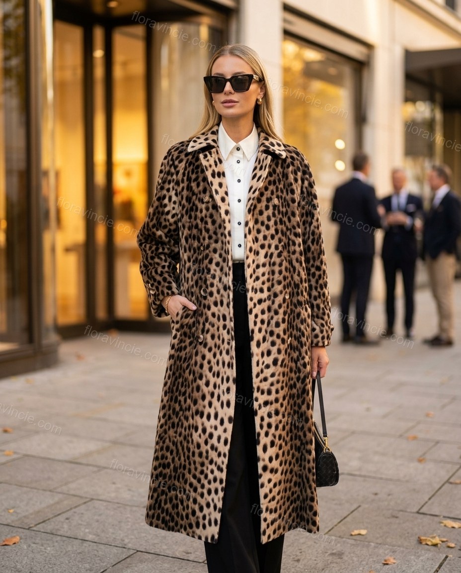 Beige Leopard Print Coat, alternate use-case lifestyle view, by Floravincie