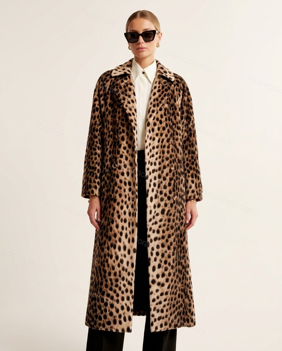 Beige Leopard Print Coat, front studio view, by Floravincie