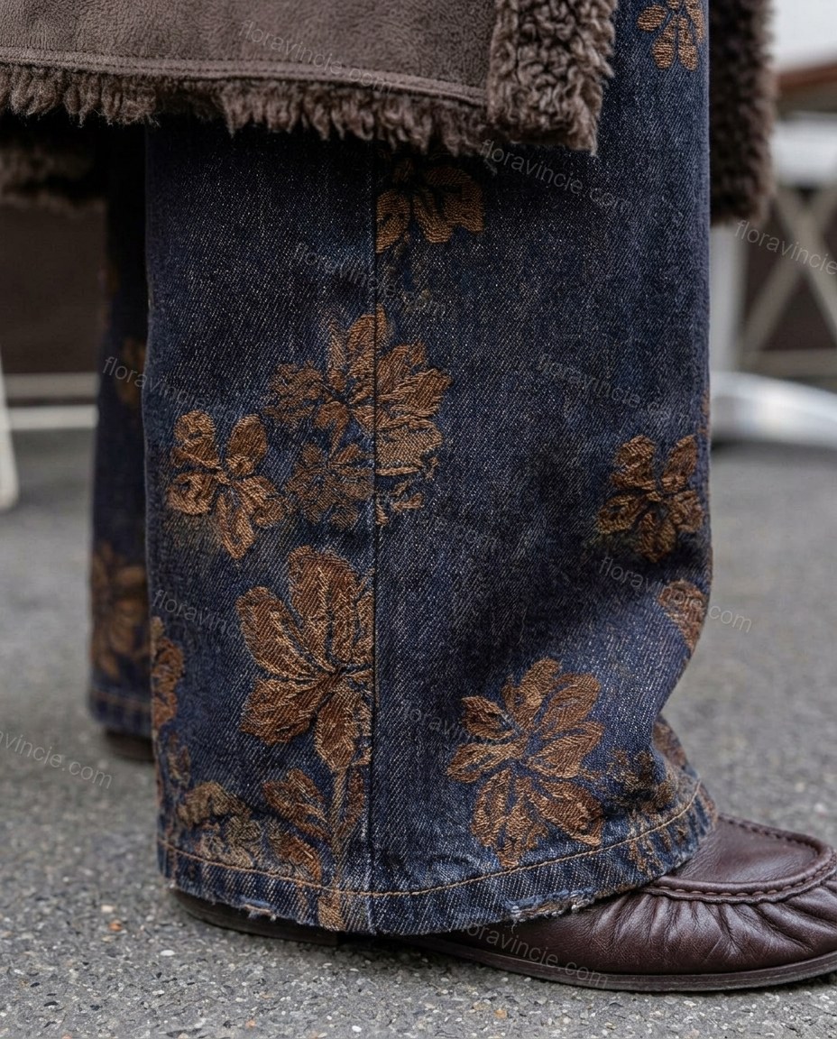 Dark Brown Lace Faux Shearling Trim Dropped Shoulders Statement Jacket by Floravincie