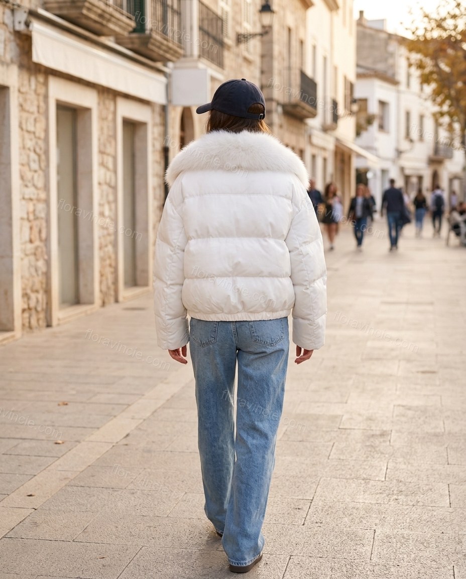White Faux-Fur Jacket, alternate use-case lifestyle view, by Floravincie