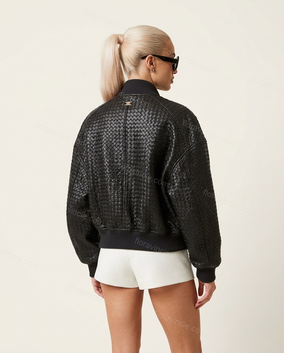 Black Ribbed Jacket, back studio view, by Floravincie