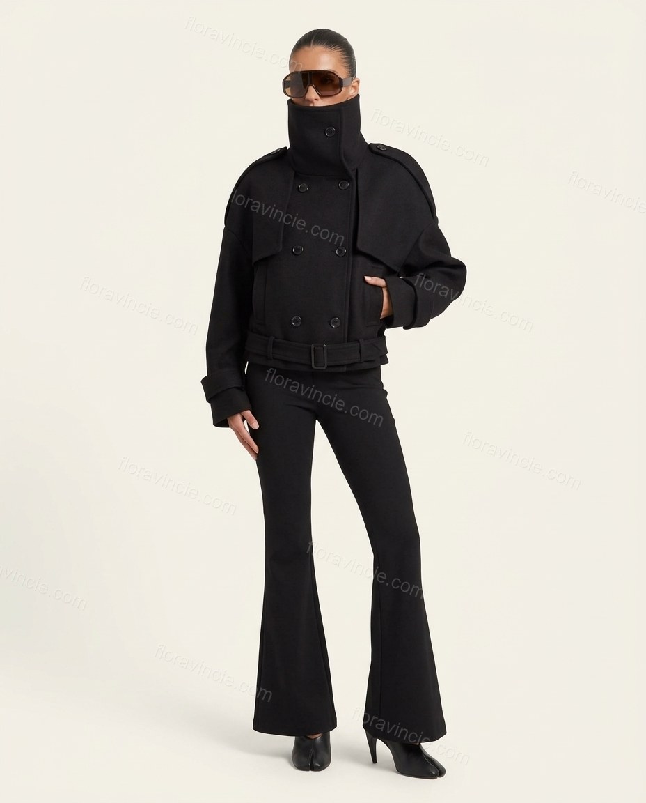 Black Coat, side and back studio view showing unclear, no clear back view, by Floravincie