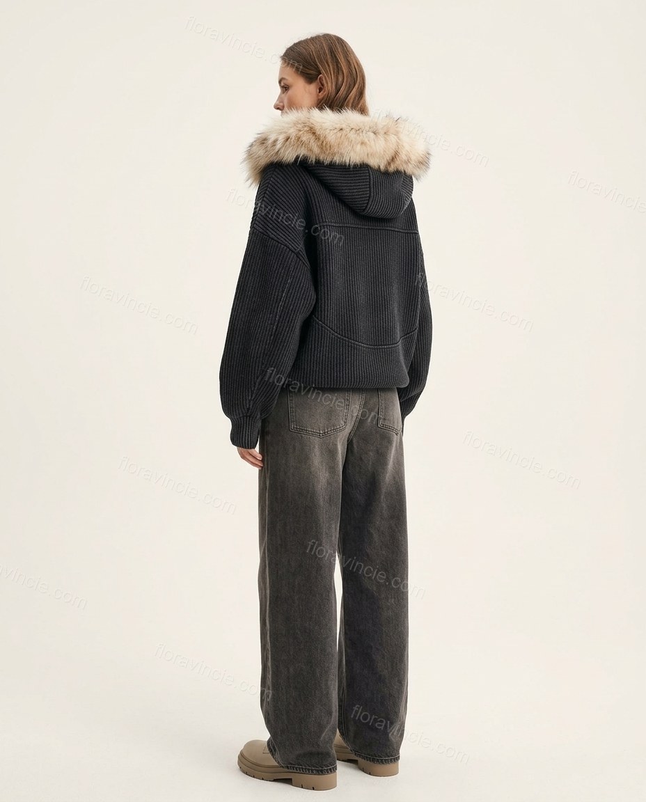 Light Beige Faux-Fur Jacket, back studio view, by Floravincie
