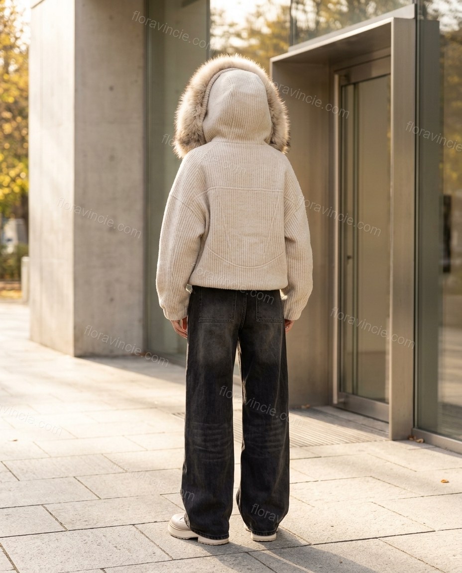 Light Beige Faux-Fur Jacket, alternate use-case lifestyle view, by Floravincie