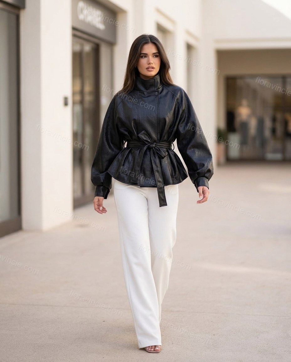 Black Peplum Jacket, movement and fit lifestyle view, by Floravincie