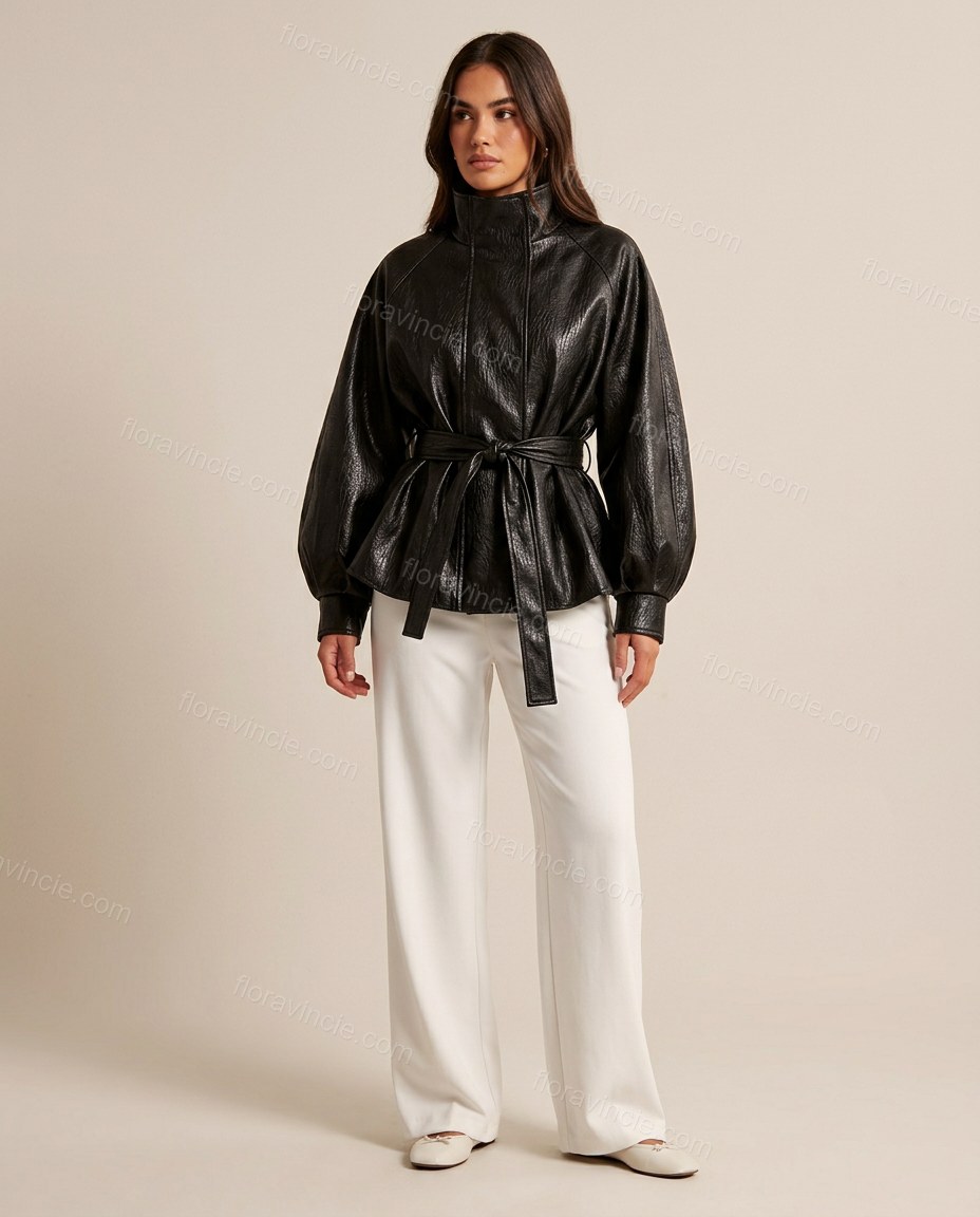 Black Peplum Jacket, full-length hero view, by Floravincie