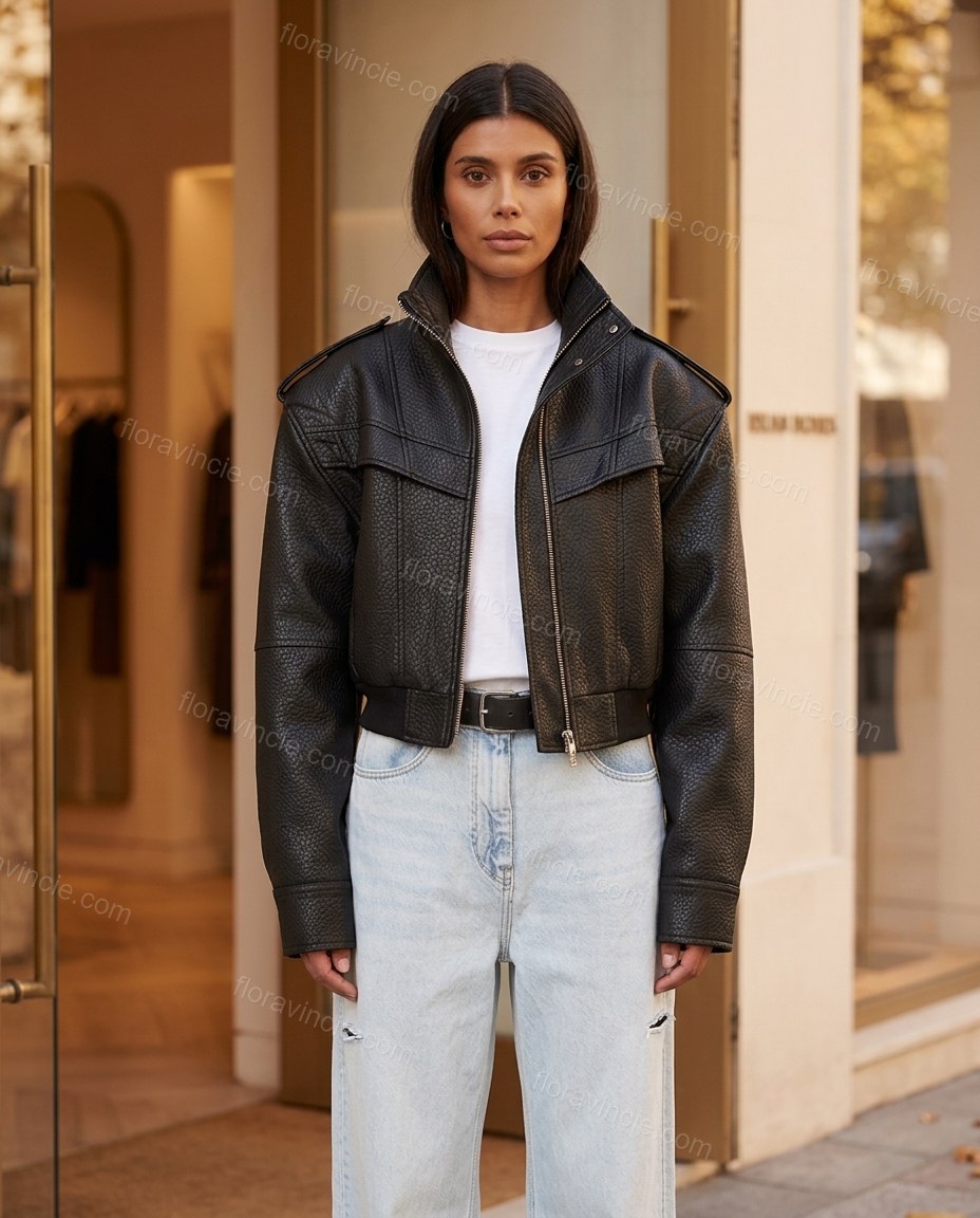 Black Ribbed Jacket, full-length hero view, by Floravincie