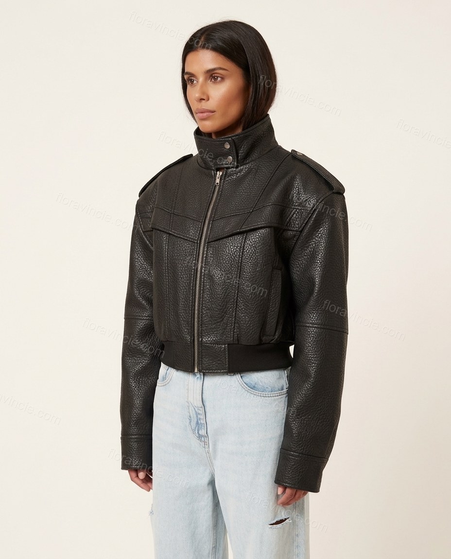 Black Ribbed Jacket, side and back studio view, by Floravincie