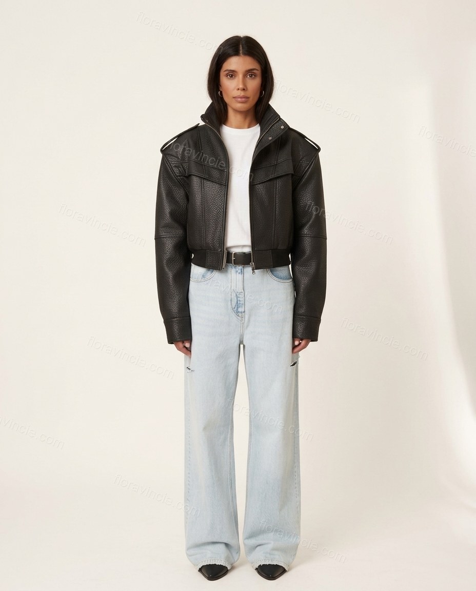 Black Ribbed Jacket, front studio view, by Floravincie