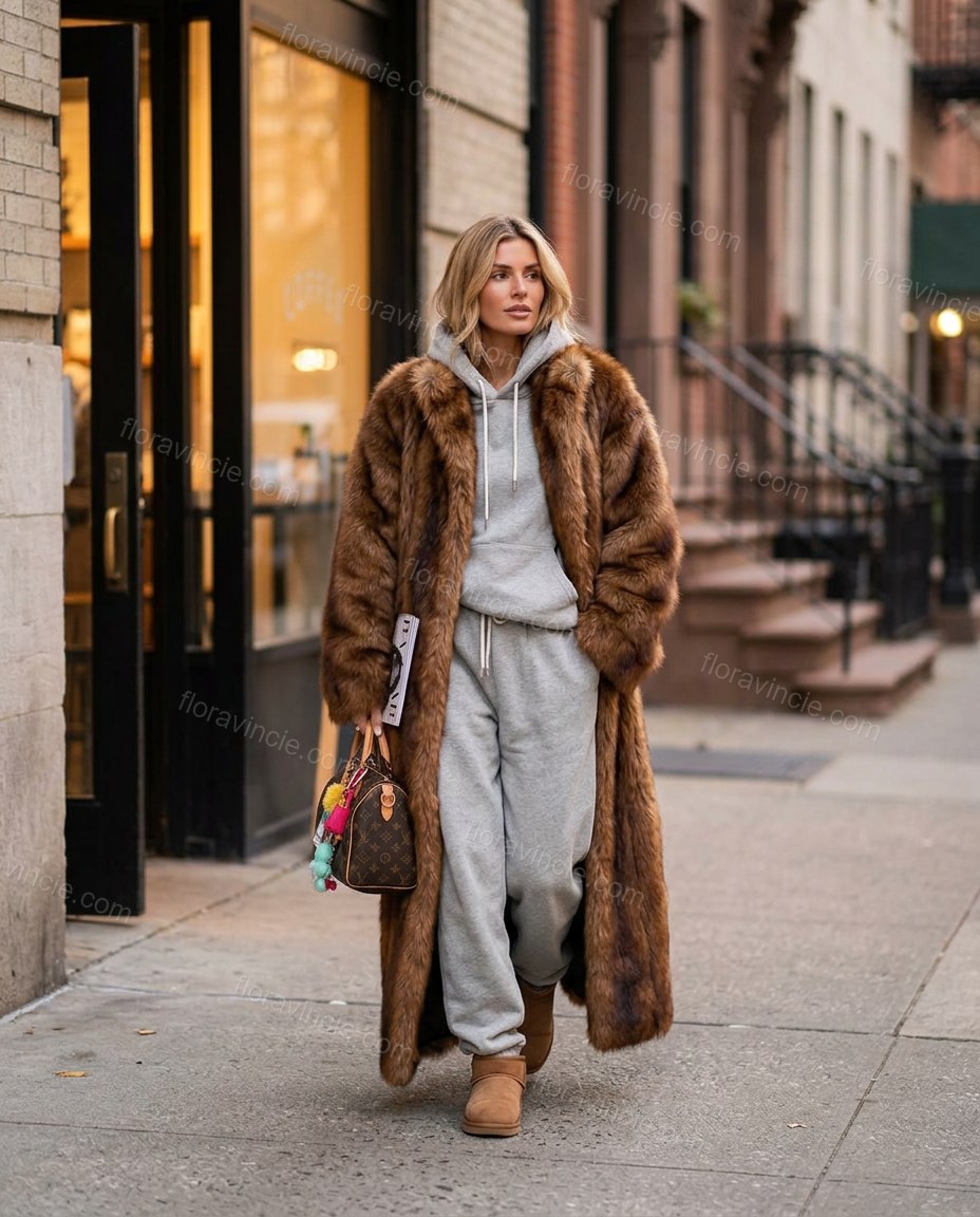 Brown Faux-Fur Coat, alternate use-case lifestyle view, by Floravincie
