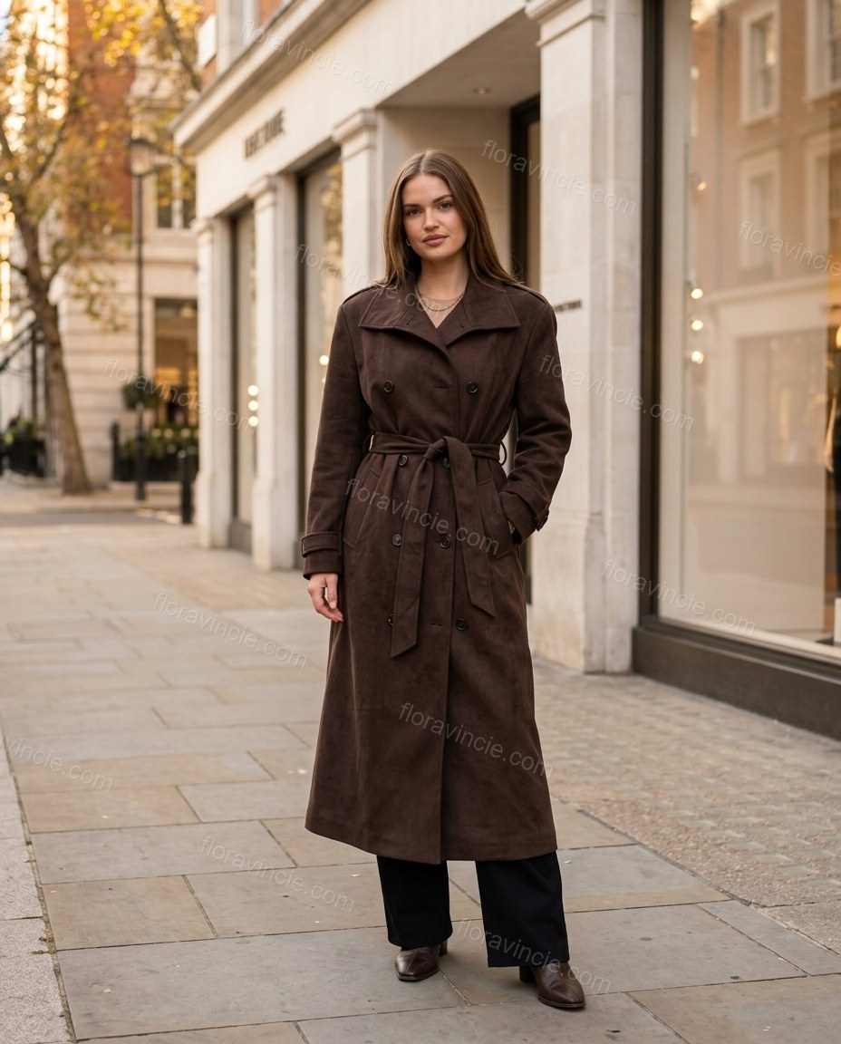 Dark Brown Coat, full-length hero view, by Floravincie