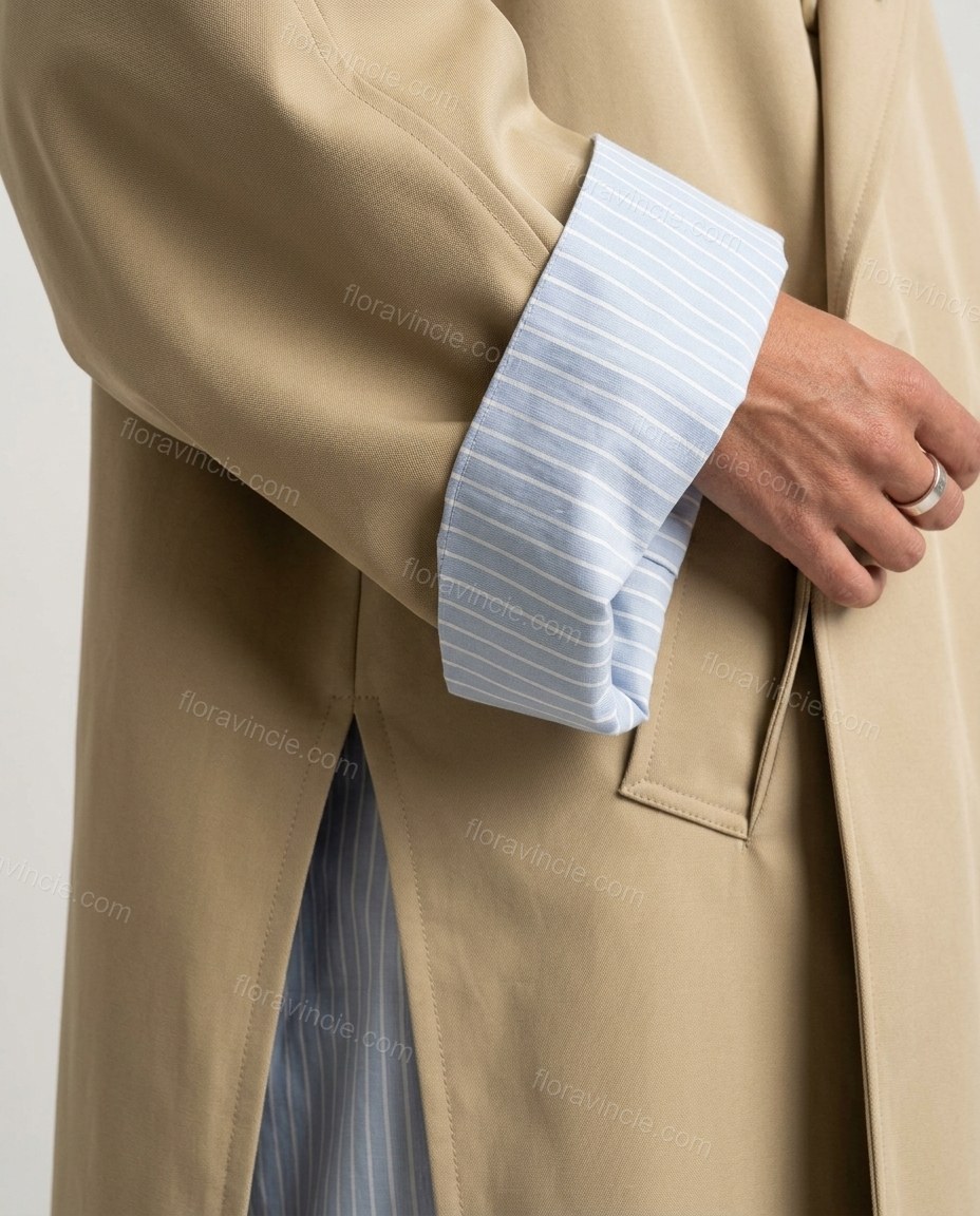Beige Striped Coat, close-up of striped, by Floravincie