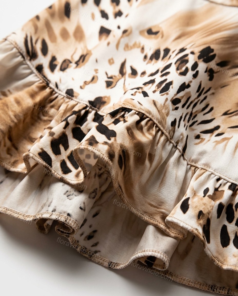 Tan Leopard Print Mini Open-Back Dress, close-up of leopard print, by Floravincie