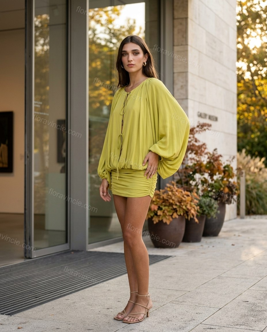 Lime Green Mini Dress, alternate use-case lifestyle view, by Floravincie