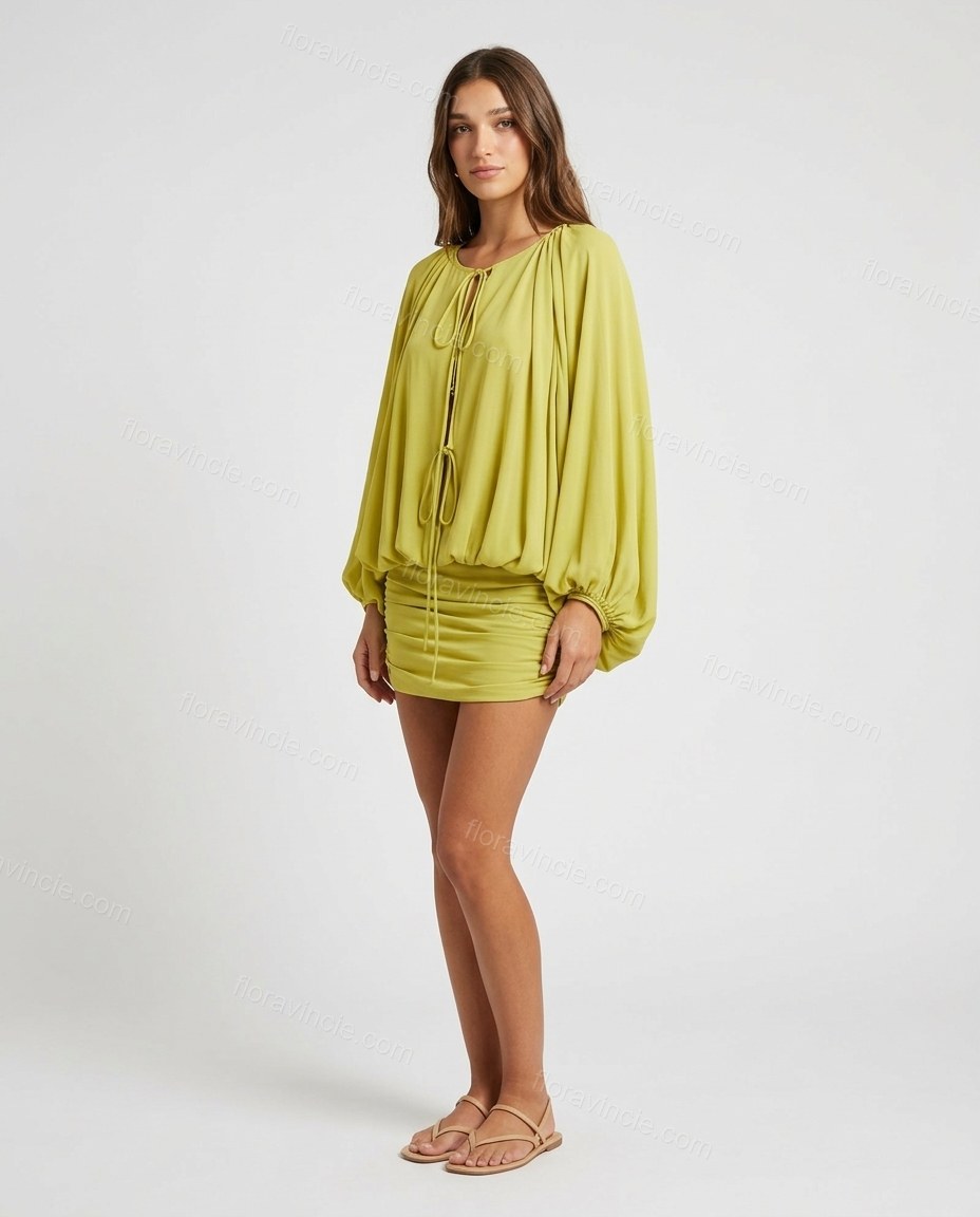 Lime Green Mini Dress, side and back studio view, by Floravincie