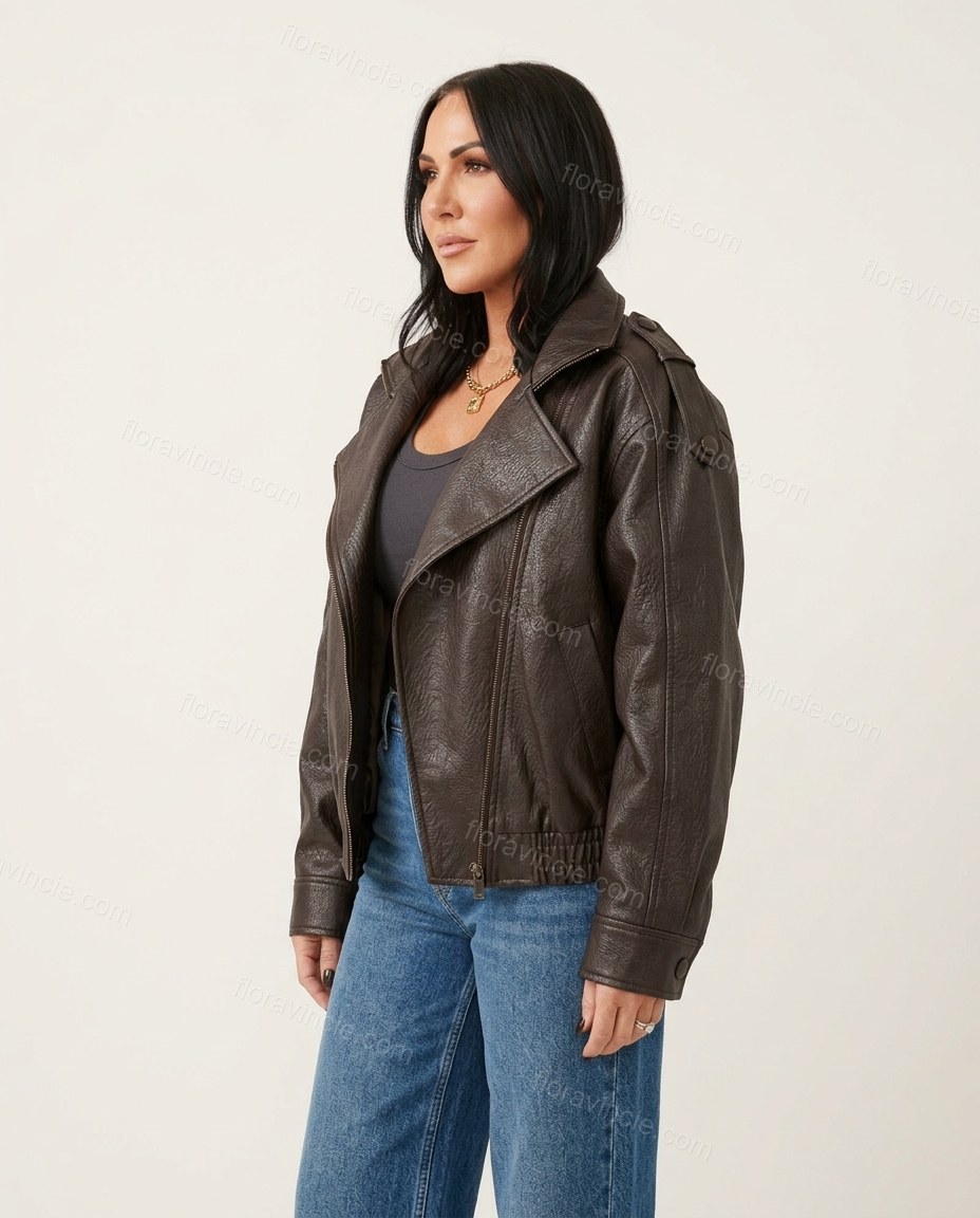 Dark Brown Jacket, side and back studio view, by Floravincie