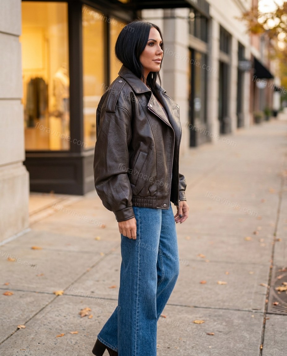 Dark Brown Jacket, movement and fit lifestyle view, by Floravincie