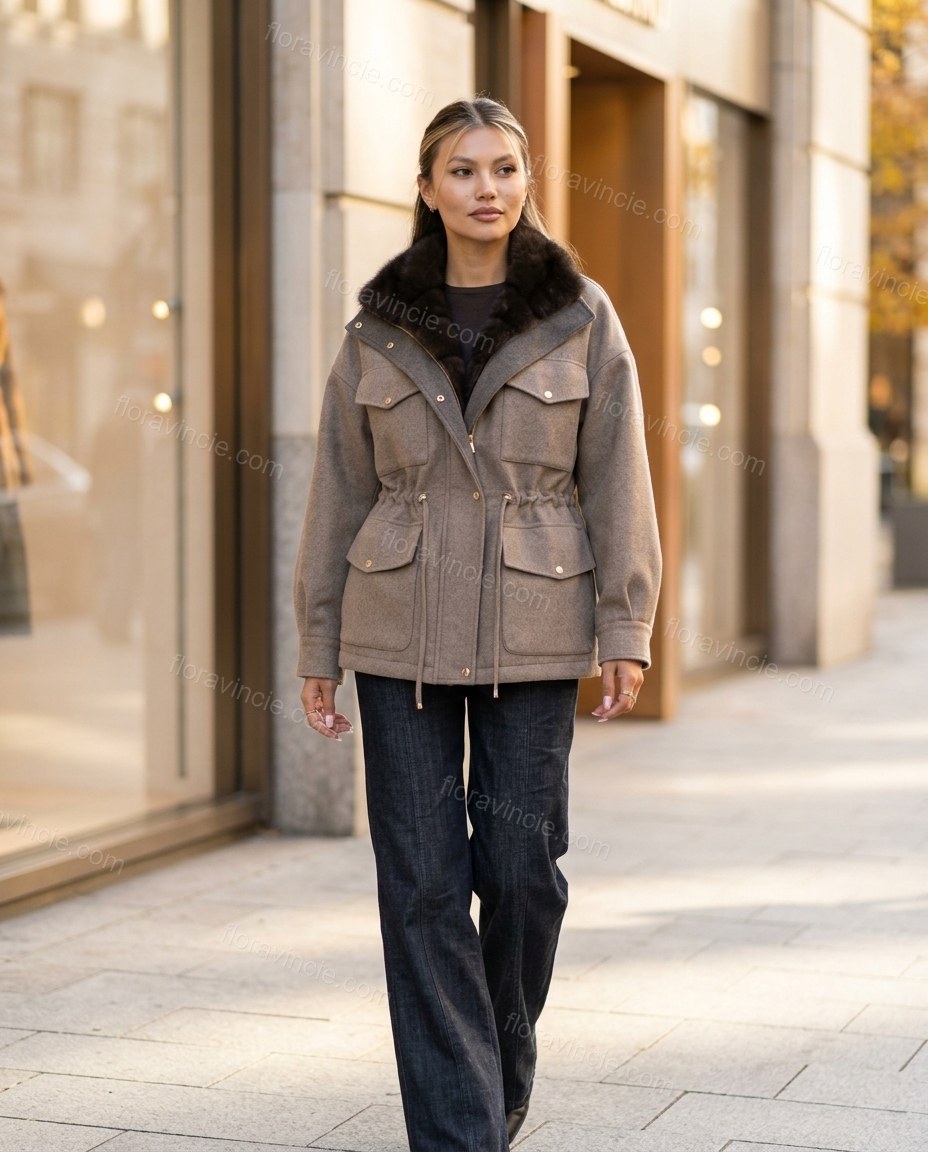 Taupe Jacket, alternate use-case lifestyle view, by Floravincie