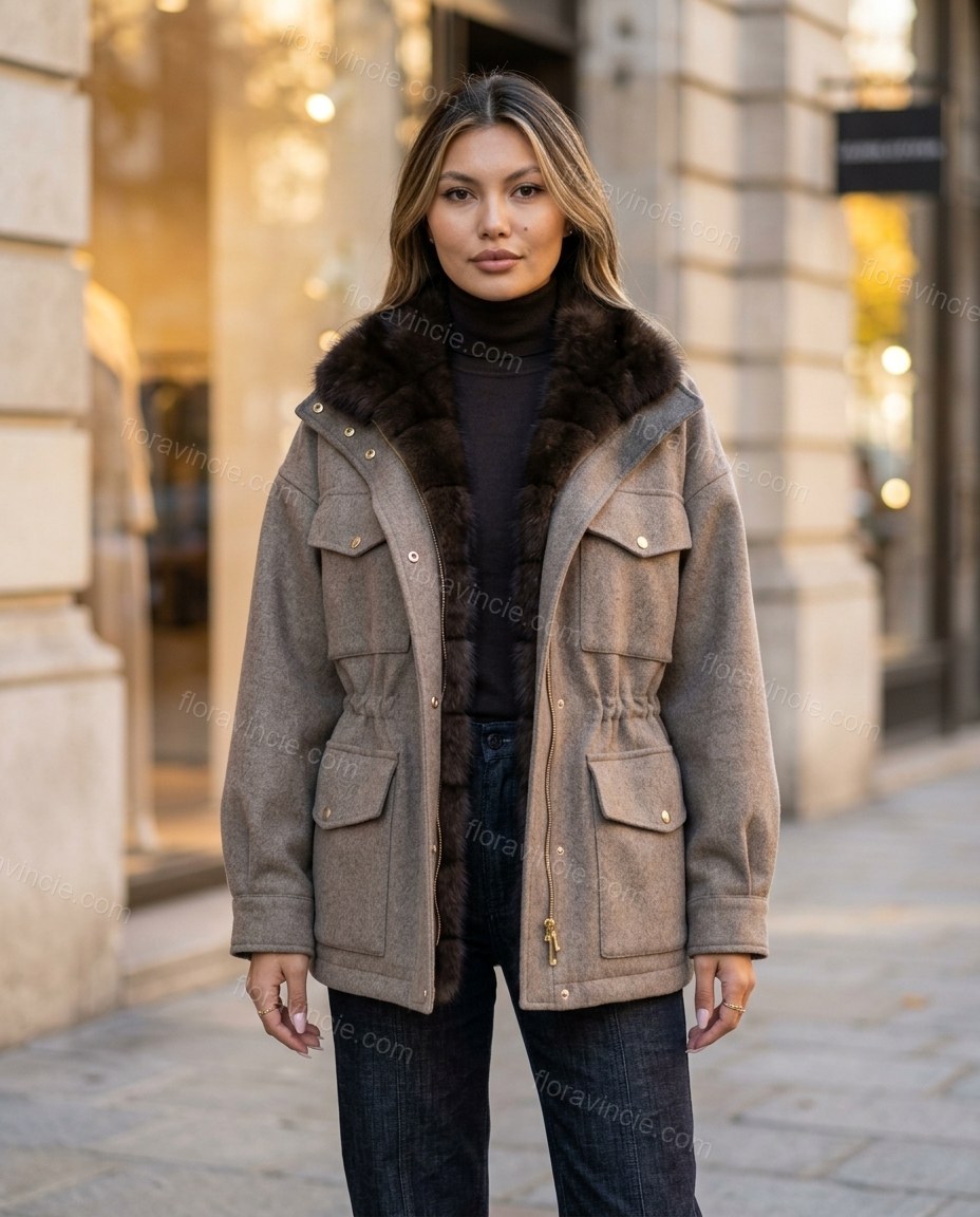 Taupe Jacket, full-length hero view, by Floravincie