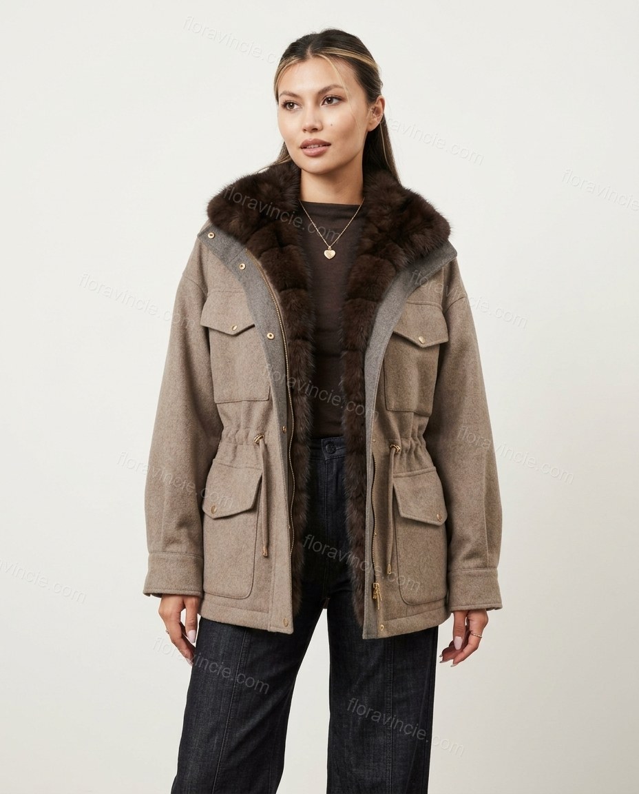 Taupe Jacket, front studio view, by Floravincie