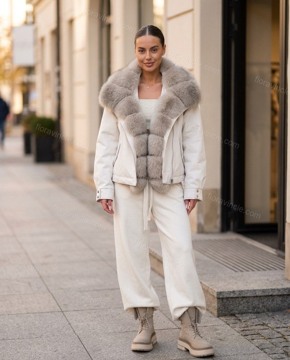 White Jacket, three-quarter brand lifestyle view, by Floravincie