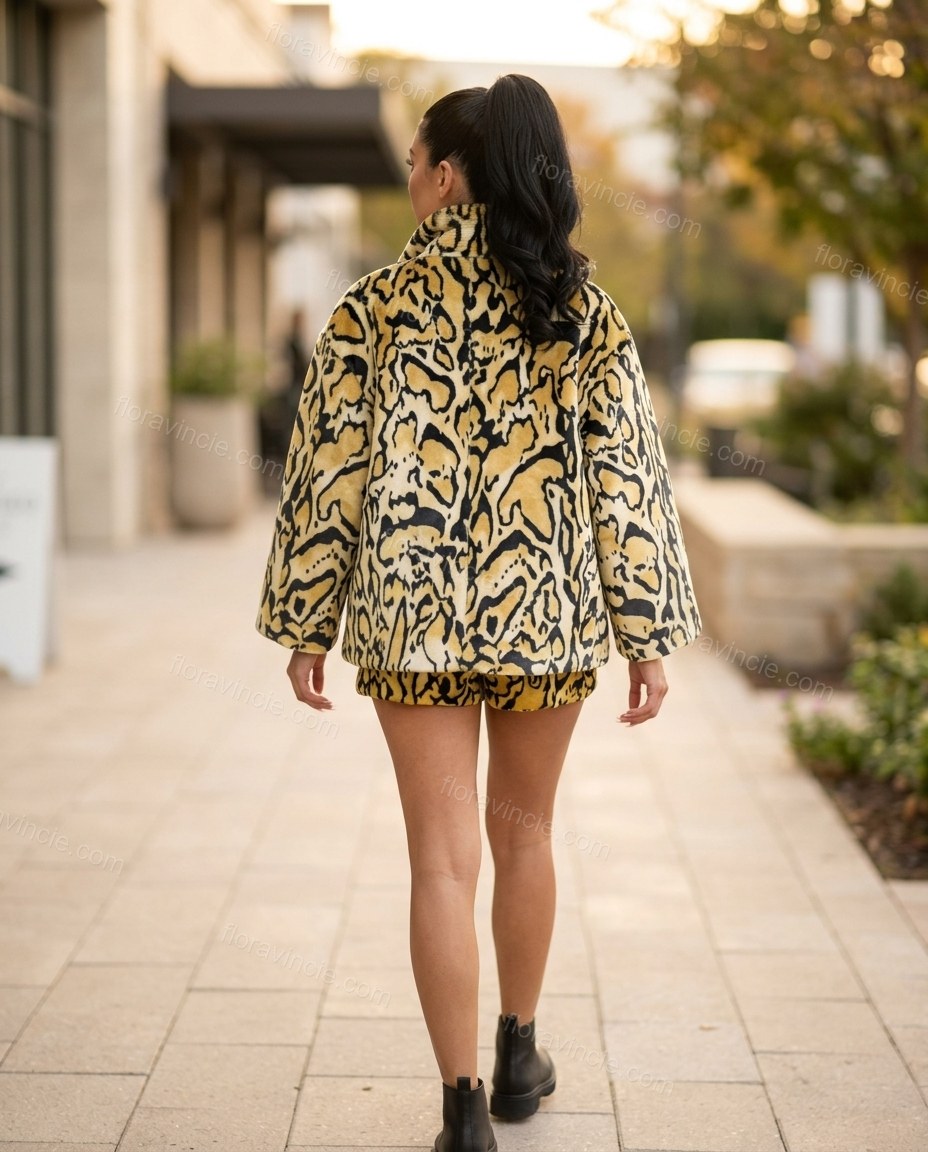 Yellow Animal Print Shorts Set, movement and fit lifestyle view, by Floravincie