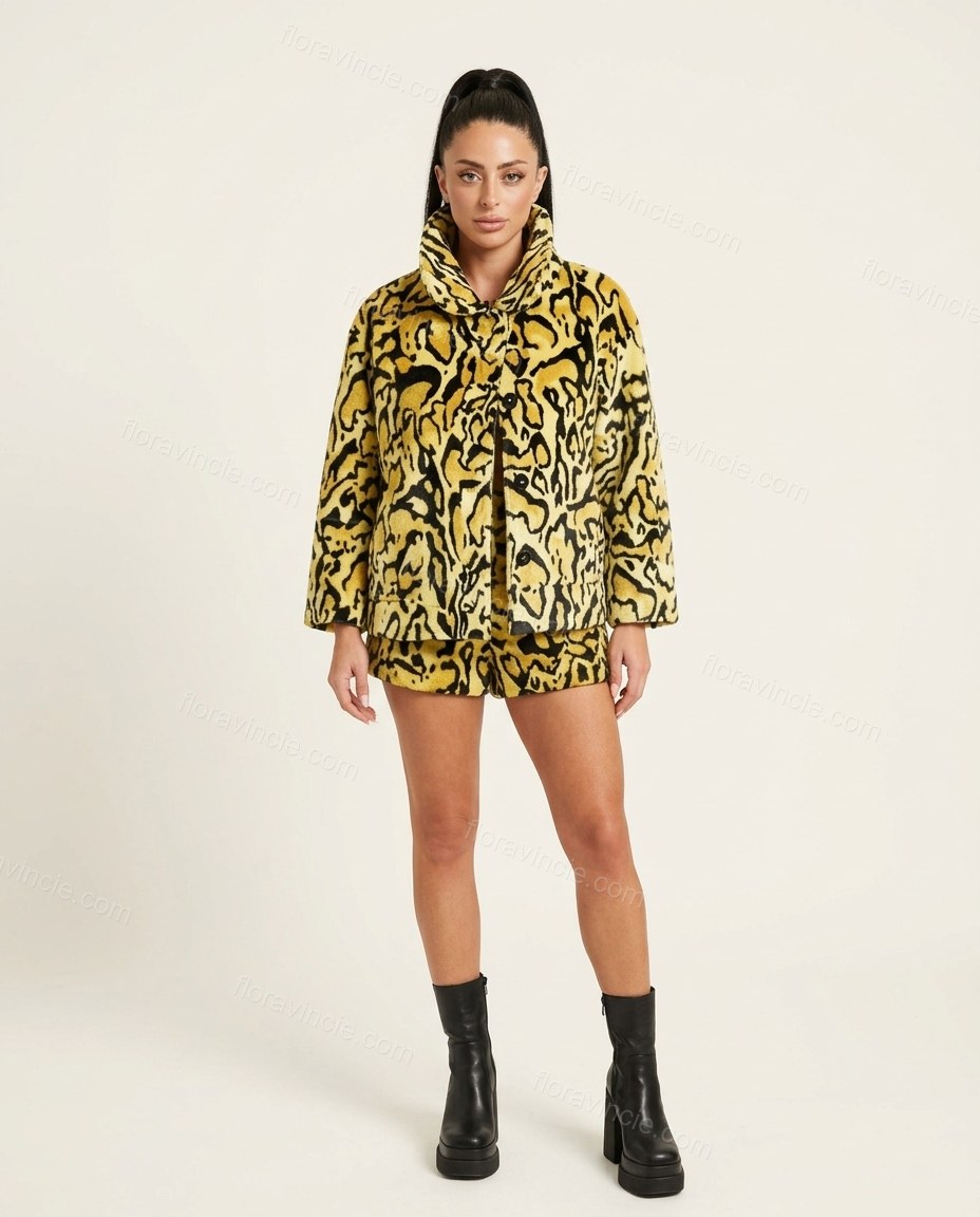 Yellow Animal Print Shorts Set, front studio view, by Floravincie