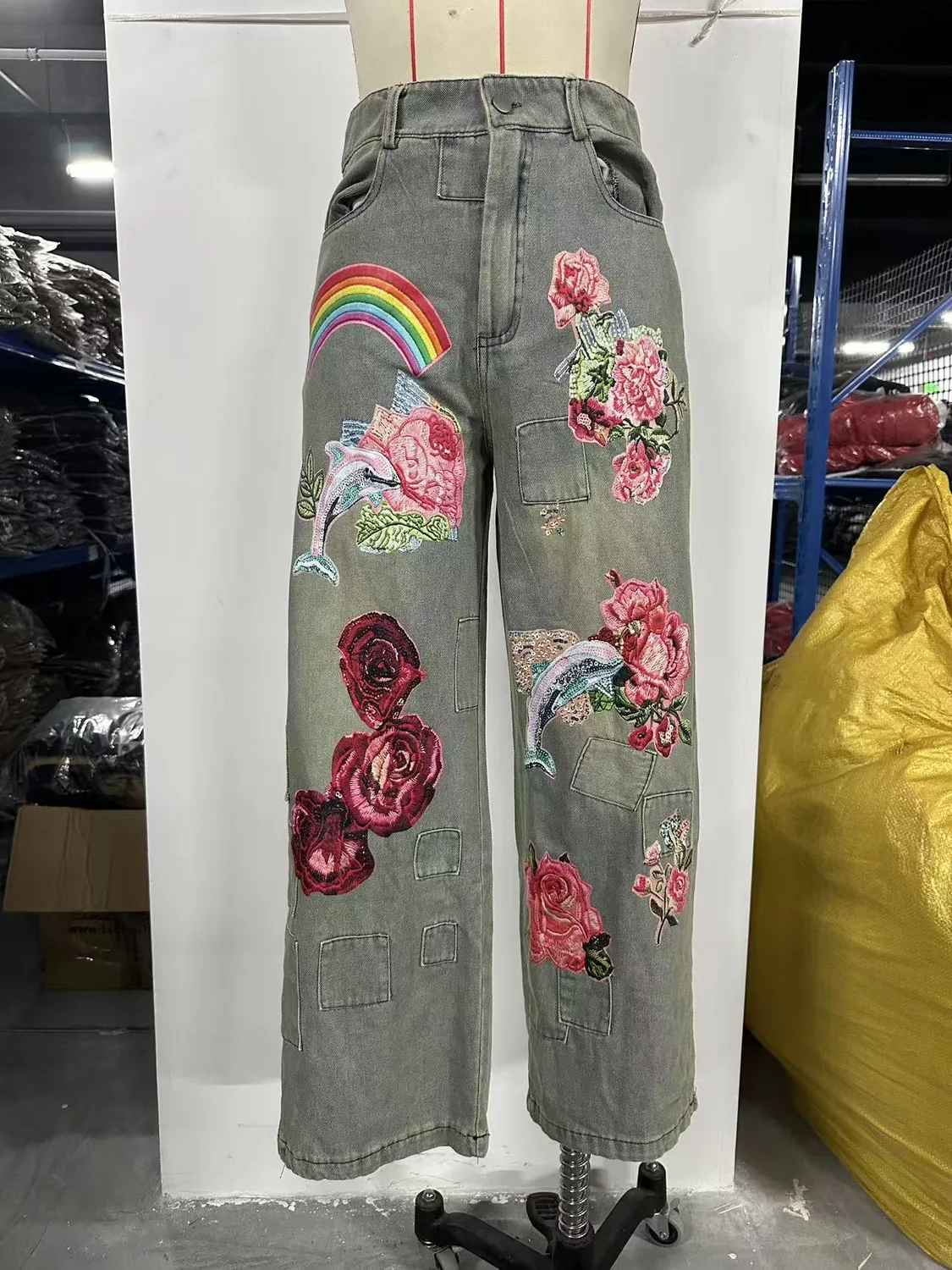 Embroidered denim sample