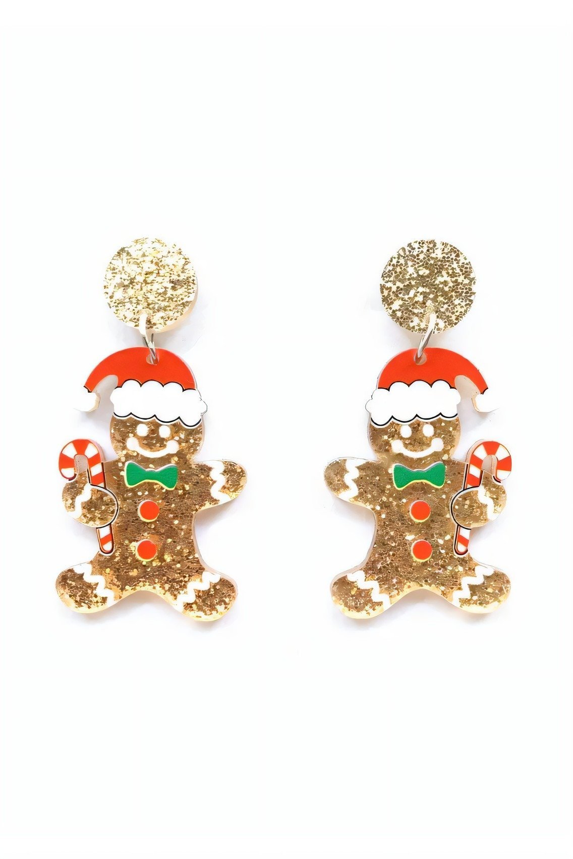 Glitter Gingerbread Man Drop Earrings-ROVOLE
