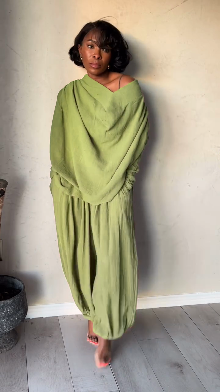 Taupe Off - the - Shoulder Top and Baggy Pants Set-Massicos