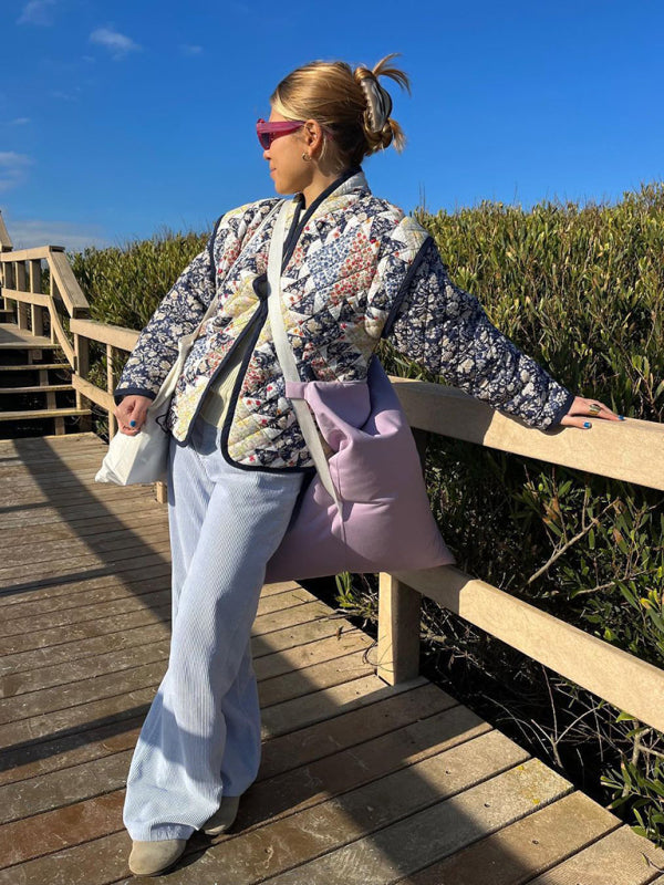 Printed Loose Quilted Jacket-Massicos