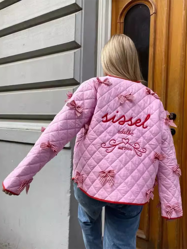 Bow Embroidered Quilted Thin Jacket-Massicos